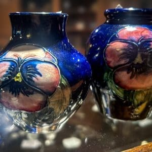 Small Pansy Nouveau vases. Signed by Walter Moorcroft.